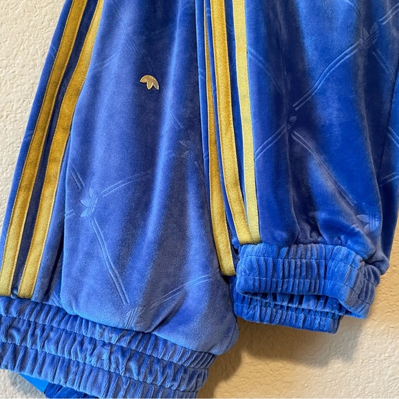 • ADIDAS • Velour Gold Sparkle Stripe & Baby Blue Joggers • - Picture 2 of 4